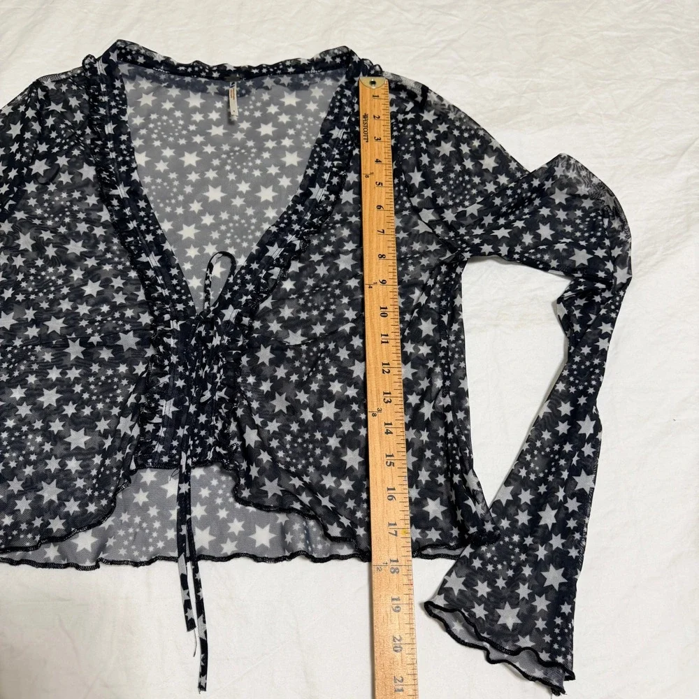 Free People Marne Star Sheer Mesh Top Women Small Black White Celestial Festival